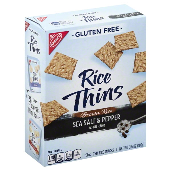 Nabisco Rice Thins GlutenFree Brown Rice Sea Salt & Pepper Snacks, 3.5