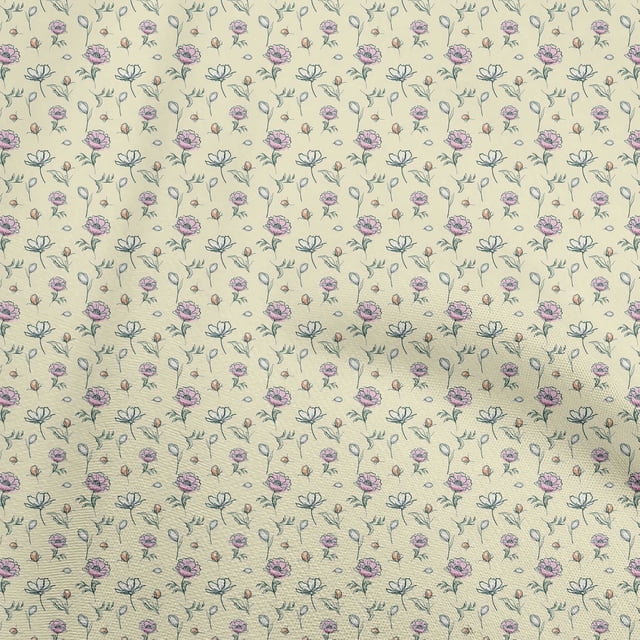 oneOone Cotton Cambric Light Beige Fabric Floral Craft Projects Decor Fabric Printed By The Yard 42 Inch Wide