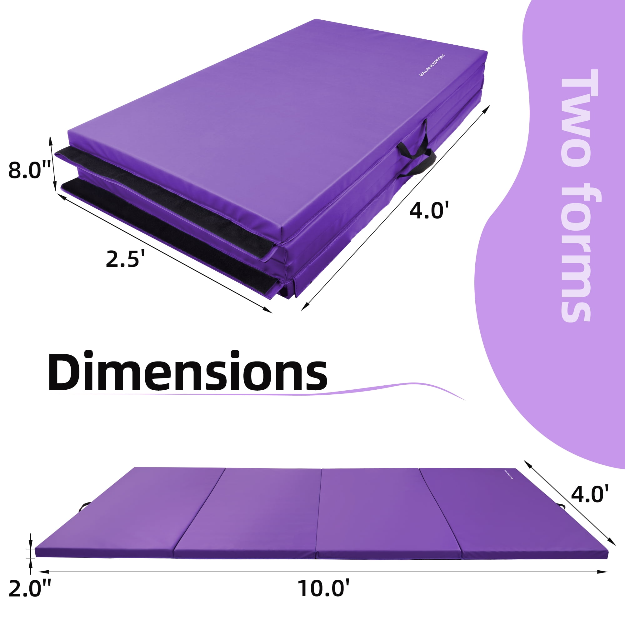 Signature Fitness 4ft x 10ft x 2in Folding Gymnastics Mat, Extra Large 4-Panel Exercise Mat for Tumbling, Stretching, Yoga, Cheerleading, Home Gym, PVC Leather + EPE Foam, Multiple Colors
