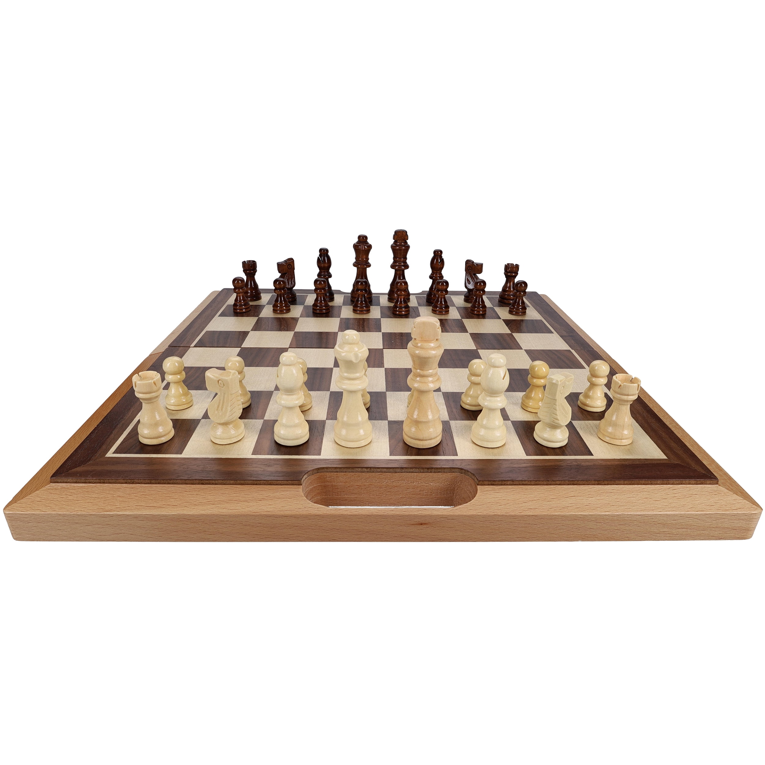 WE Games Folding Wood Travel Chess Set- 16 in Camphor Veneer Board