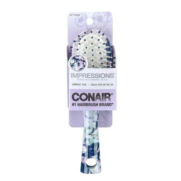 Conair Impressions Mid-Size Cushion Hairbrush with Nylon Bristles, Blue Floral Print, 1 Ct
