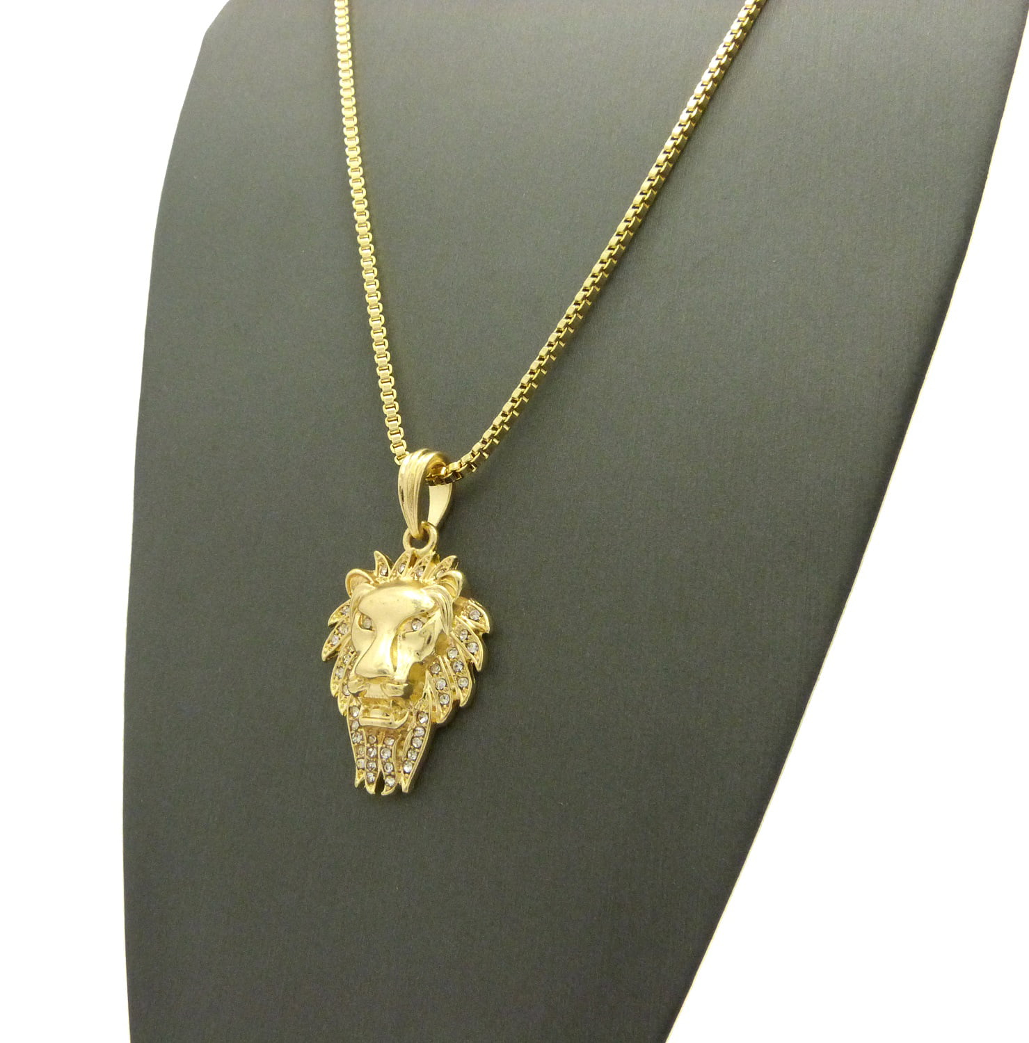 NYFASHION101 Engraved Lion Head Pendant 36 Wooden Bead Chain Necklace in Two Tone Black 