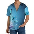thumbnail image 3 of Vsdgher Butterflies And Waterlily In Water Print Men's Wrinkle Free Untucked Cuban Shirt Business Casual Button Down Shirts Short Sleeve Shirt, 3 of 7