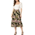 thumbnail image 3 of INSPIRE CHIC Valentine's Day Women's Chiffon Skirts Elastic Waist Ruffle Tiered Floral Flowy Midi Skirts M Black Pink-Floral, 3 of 7
