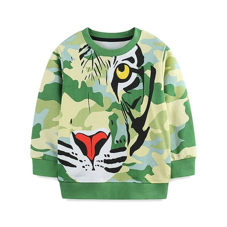 

Baby Sweatshirt Size 4-5 Years European Style Cartoon Tiger Print Long Sleeved Knitted Round Neck Green Hoodies & Sweatshirts