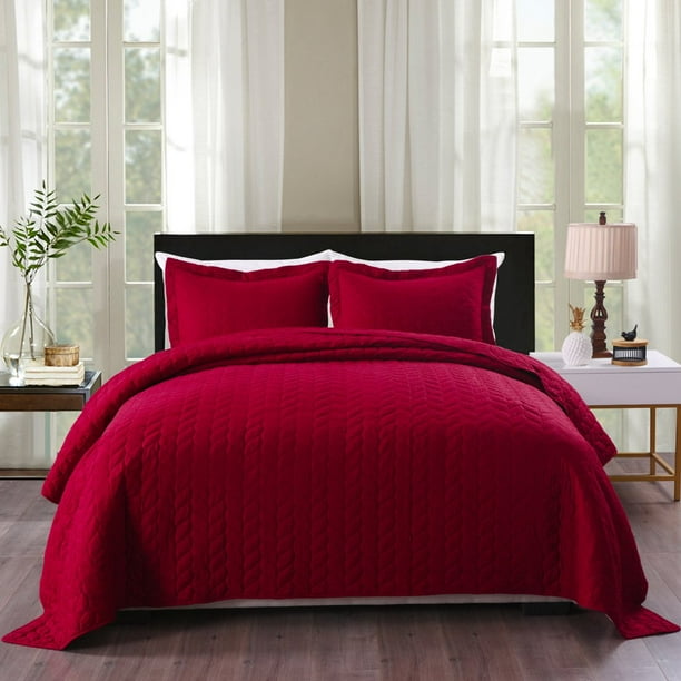 Marcielo 3 Piece Lightweight Bedspread Quilt Set Microfiber Quilt Bedspreads Bed Coverlet Set Prewashed Leaf Burgundy Red Queen Walmart Com Walmart Com