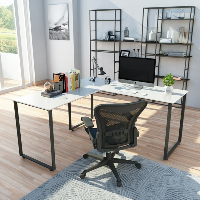 enyopro Home Office Computer Desk, 58’’ L-Shaped Corner Desk with 0.7" Thicker Tabletop, Space-Saving Workstation Table for Office Home Apartment, Sturdy Metal Frame Corner Gaming Study Table, B2257