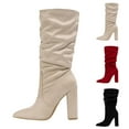 thumbnail image 2 of UngA Cowboy Chic Women's Cowboy Boots Mid Calf Cowgirl Embroidered Western Chunky Heel Pull On Knee High Boots Beige,8.5, 2 of 6