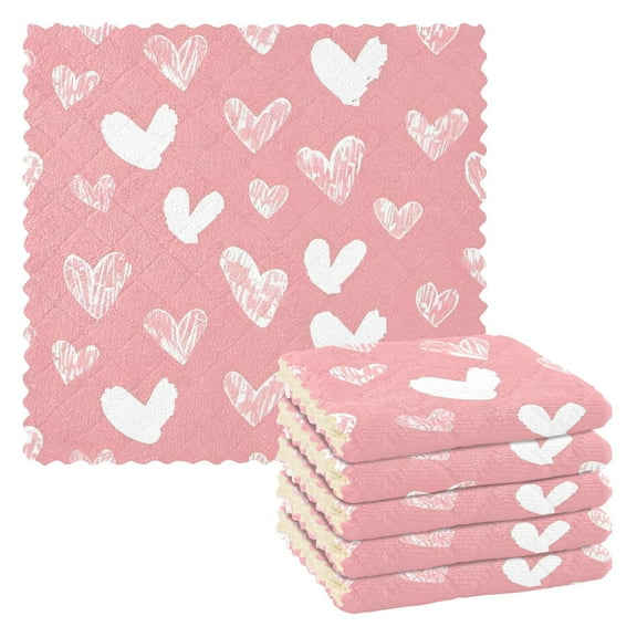 6 Pieces of Kitchen Towels 11x11Inch Kitchen Dish Cloths Kitchen Dish Towels Reuseable Cleaning Cloths Pink Love Seamless