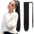 thumbnail image 1 of LAICAIW Longue Queue de Cheval Droite Extension 28 Pouces Enrouler Queue de Cheval Extensions de Cheveux Synthétiques à Clip pour Femmes, Brun le Plus Foncé Tendance à Noir, 1 of 7