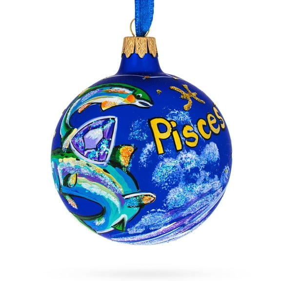 Pisces Zodiac Horoscope Sign Glass Ball Christmas Ornament 3.25 Inches