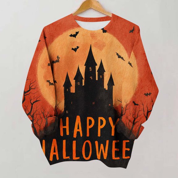 Meichang Womens Casual Sweatshirts Halloween Graphic Sweatshirt Party Tops Fall Long Sleeve Crewneck Sweatshirts Holiday Cozy Pullover
