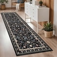 thumbnail image 3 of Garvee 2'x6' Floral Print Runner Rugs, Washable Vintage Rug Low Pile Farmhouse Carpet Stain Resistant Distressed Indoor Rugs for Hallway Bedroom Kitchen Entryway, Black, 3 of 8