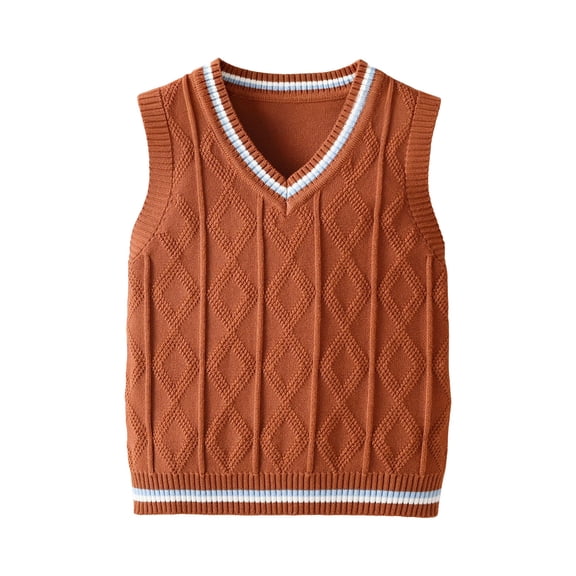 Fesfesfes Kids Unisex V-Neck Cable Knit Vest Sleeveless School Uniform Sweater Pullover, Cotton Top for Boys and Girls Ages 18 Months-9 Years