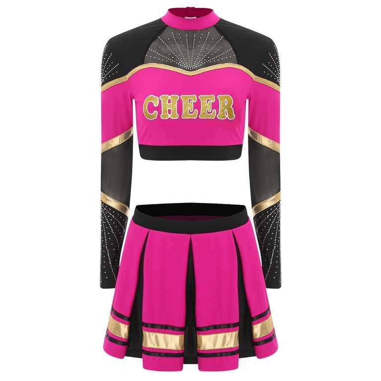 vastwit Women Schoolgirl Cheerleading Team Uniform Long Sleeve