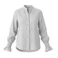 thumbnail image 6 of LUVDA V Neck Button Blouse for Women Long Sleeve Ruffle Cuff Casual Work Shirt Loose Fit Fall Top, 6 of 9