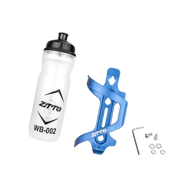 Botella de agua para bicicleta de 750 ml con soporte, elegante y de fácil instalación. Azul