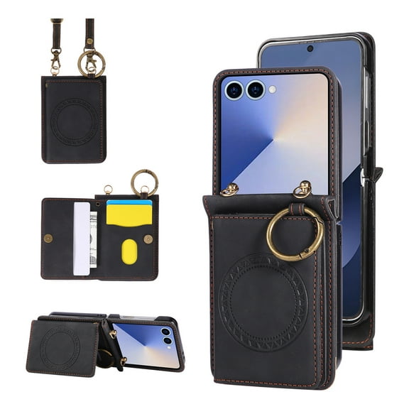 For Samsung Galaxy Z Flip 7 FE 6 5 4 3 Phone Case Leather Cover Slot Wallet Bag