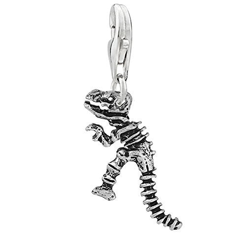 Skeleton Dinosaur Clip on Pendant Charm for Bracelet or Necklace