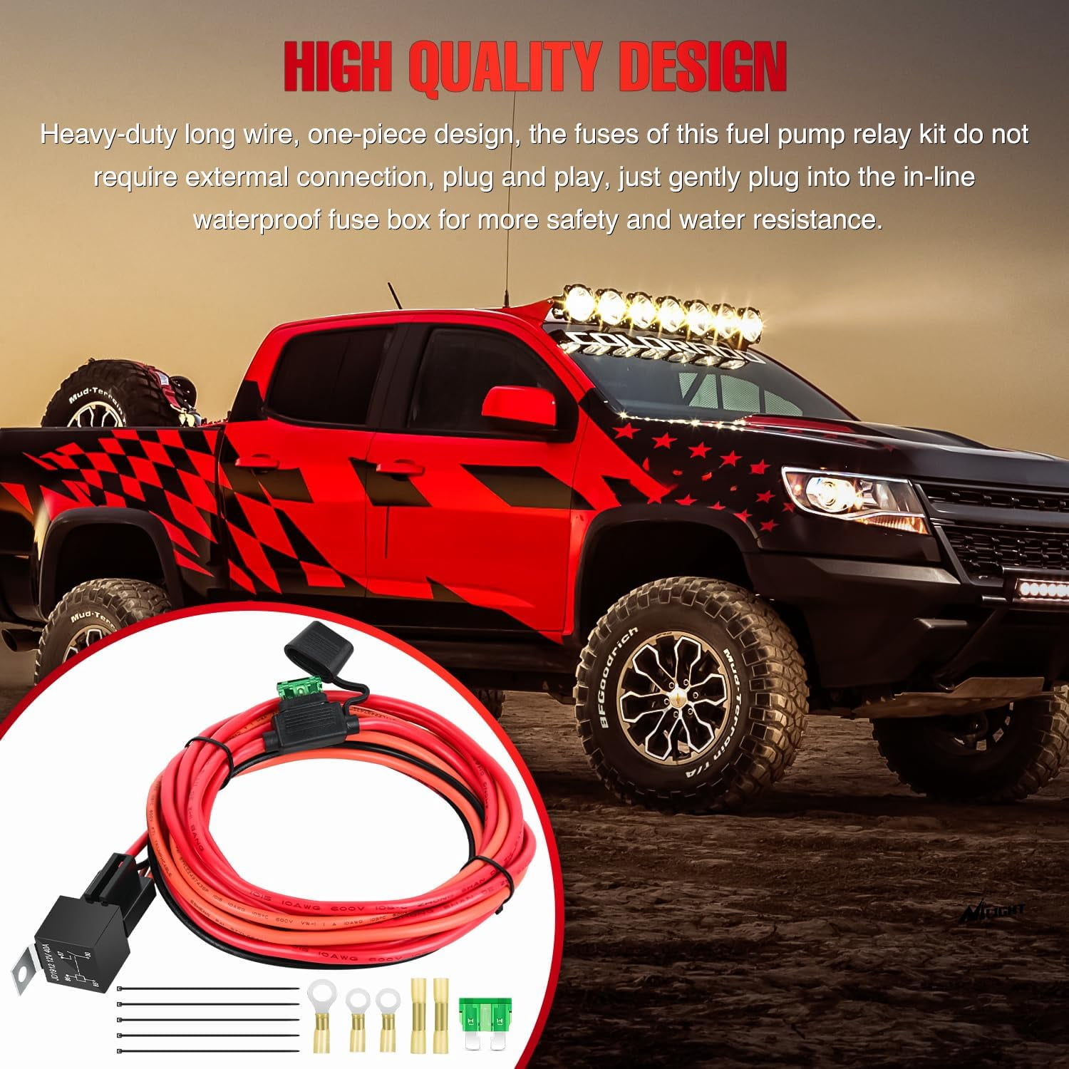 Nilight Waterproof 12V Electric Fuel Pump Relay Kit with Heavy Duty Wiring, 40A Cables, 30A Blade Fuse for Trucks, Cars, RVs, Marine, Trailers