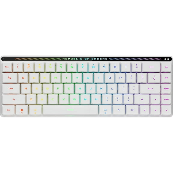 ASUS ROG Falchion RX Low Profile 65% Wireless Gaming Keyboard with ROG RX Blue Low-Profile switches, tri-Mode Connection, Protective Cover, Silicone dampening Foam, Touch Panel, and MacOS Support.