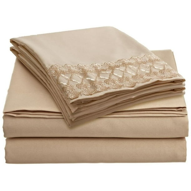Royal Collection Bed Sheet Bedding Set With Beautiful Lace T On The Pillowcases King Size Beige Cream Luxury Elegant And Soft Sheets By Clara Clark Usa Com Royal Collection Bed Sheet Bedding Set, Beautiful King Size Bed Sheets