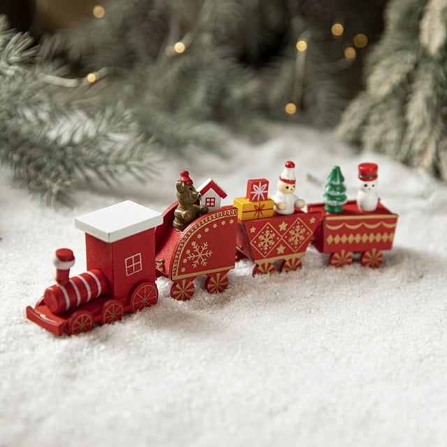 Christmas Wooden Mini Train Decorations Solid Wood Christmas Train Cabinet Table Decorations