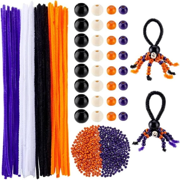 12 Sets Bead Spiders Making Kit 636pcs 4 Colors 11.8 inch Pipe Cleaners 6/10/20mm Wooden Beads Craft Beads for Party Festive DIY Craft and Art Decoration