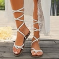 thumbnail image 1 of MKLEKYY Sandalias Planas Con Tiras En El Tobillo para Mujer, Tallas Grandes, 1 of 4