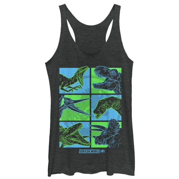Women's Jurassic World: Fallen Kingdom Dino Bingo Racerback Tank Top Black Heather Medium
