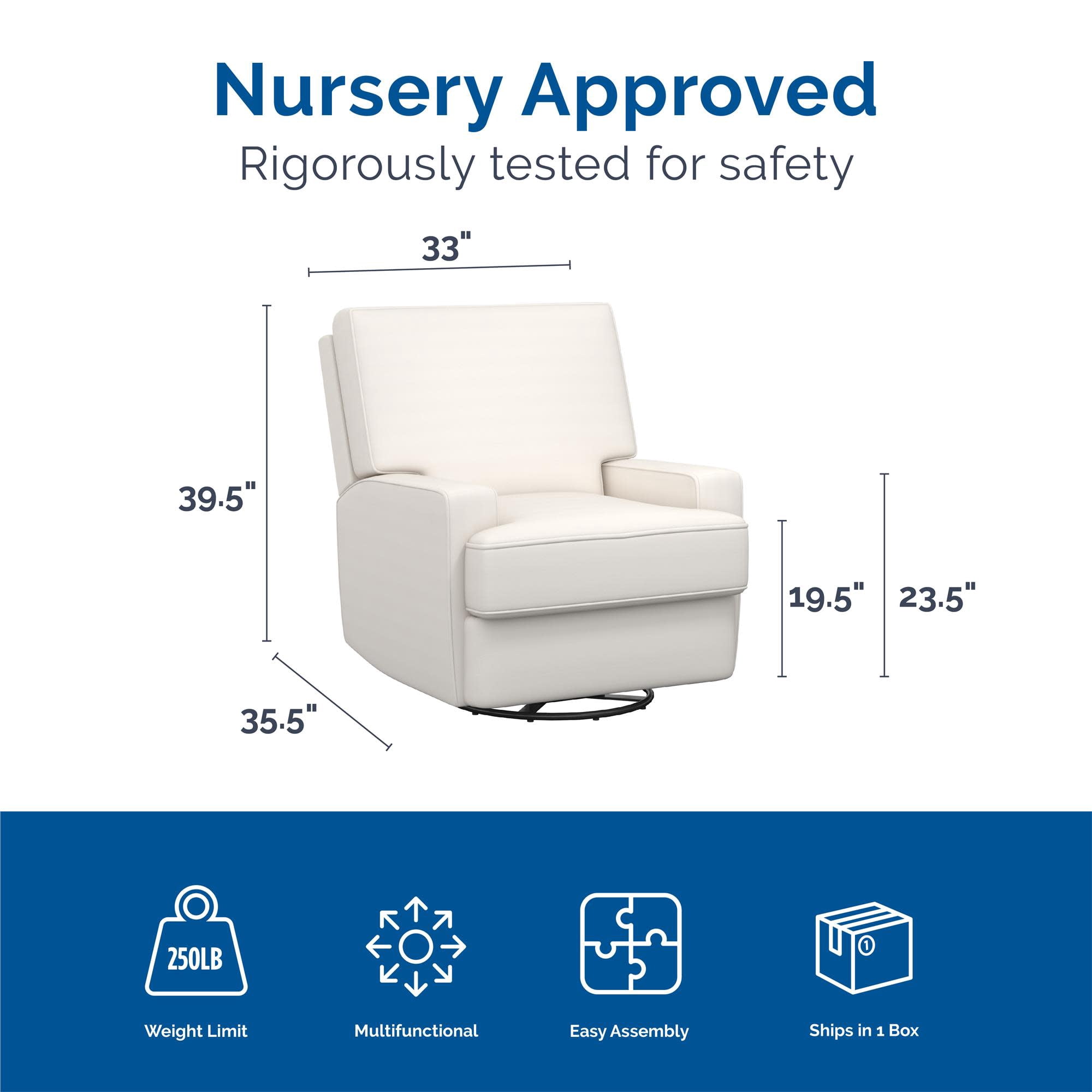 Baby Relax Rylan 4-in-1 Swivel Glider Rocker Recliner Chair, White