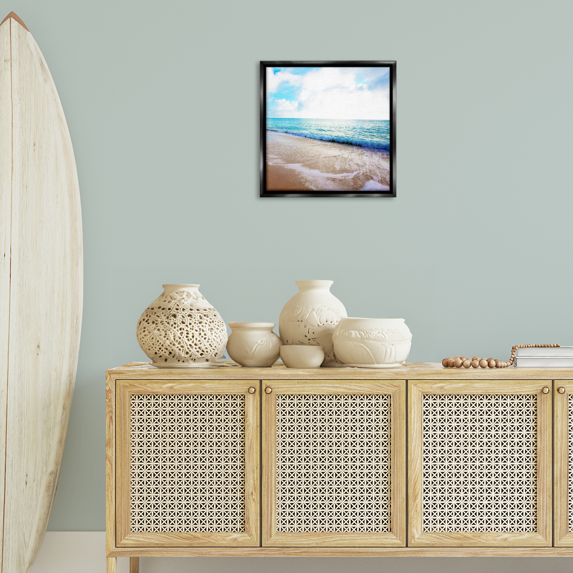 Stupell Industries Billowing Beach Wave Nautical & Beach Photography Black Floater Framed Canvas Art Print Wall Art, 18 x 18