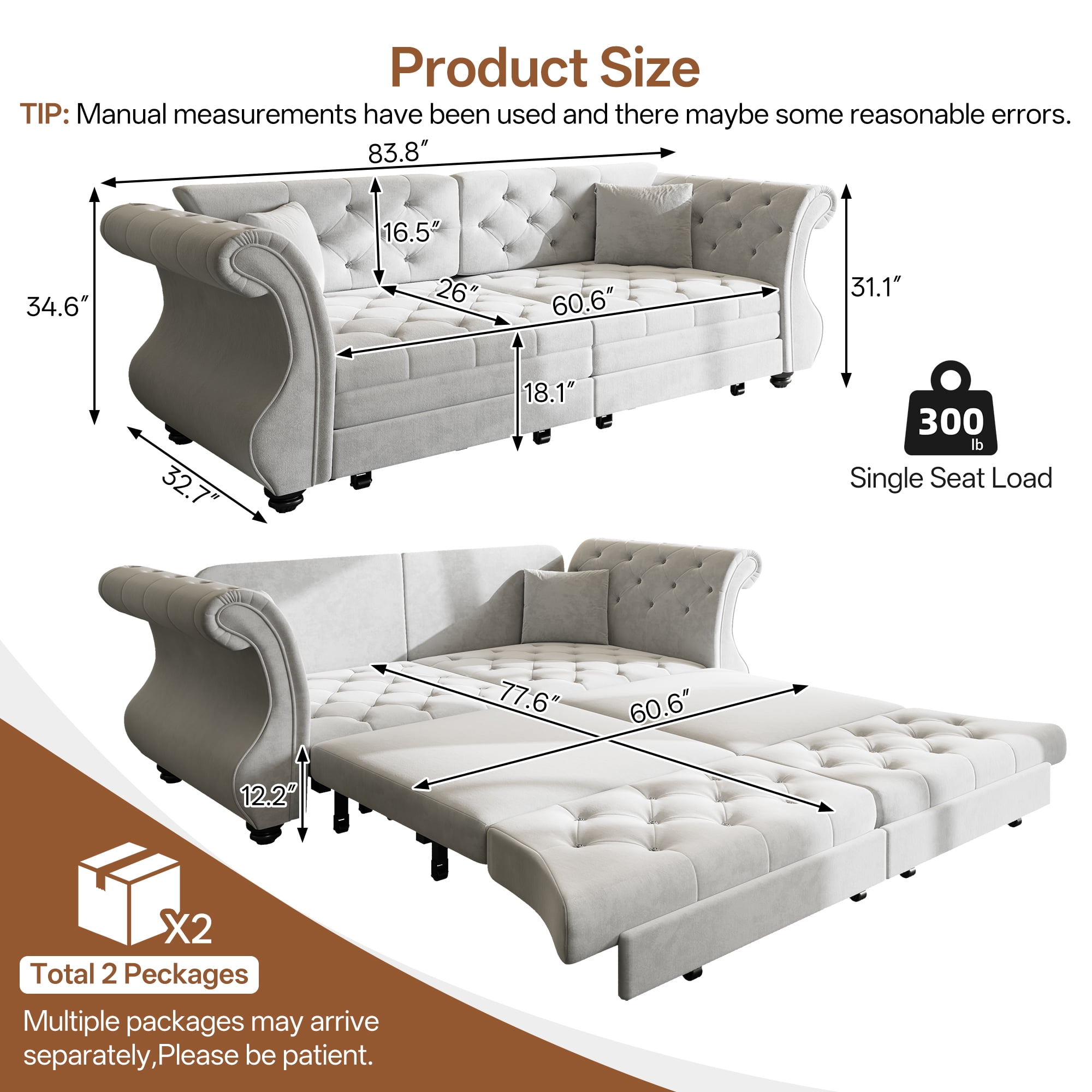 Chesterfield Pull Out Convertible Sofa Bed, Classic Flower Tufted Velvet Loveseat Sleeper Couch With Roll Arms and Pillows, for Living Room Apartment Office