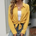 thumbnail image 4 of Yuyuzo Womens Long Sleeve Button Down Shirts Solid Color Collared Tshirts Tops Casual Loose Basic Fall Trendy Blouse Tops Yellow, 4 of 6