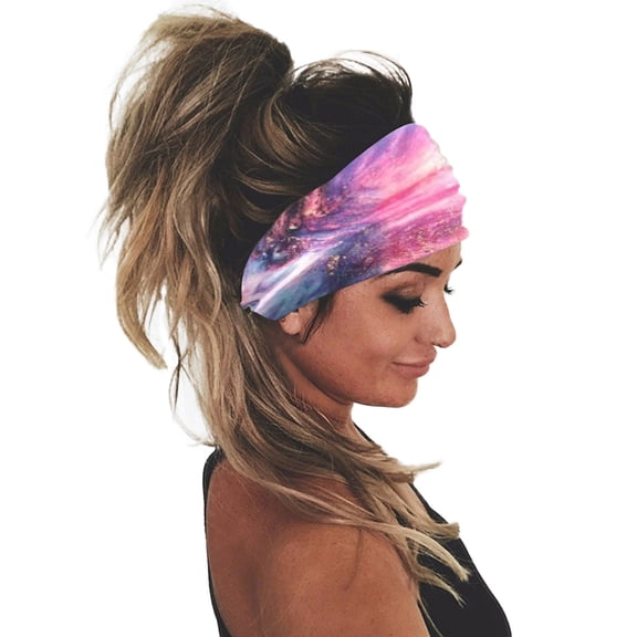 Headbands for Women Men LSQii Sport Wide Hair Band Turban Wicking Quick Dry Blue Adjustable Elastic Print Head Wrap for Outdoor,Workout,Running,Cycling,Under $3
