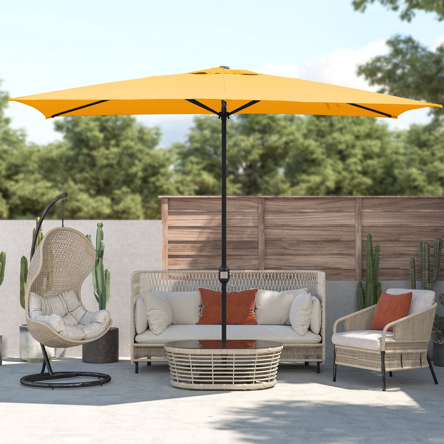 KOOL 10x6.5ft Rectangular Patio Umbrella with Crank Handle, Outdoor Market Umbrella with 6 Sturdy Umbrella Ribs, Waterproof, Orange