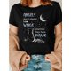thumbnail image 1 of Women'S Casual Crew Neck T-Shirt with Cartoon Dog & Moon Design, "Angels Don't Always Have Wings" Quote, Short Sleeve, Regular Fit, 100% Cotton, Slight Stretch, All Season Pullovers - H, 1 of 6