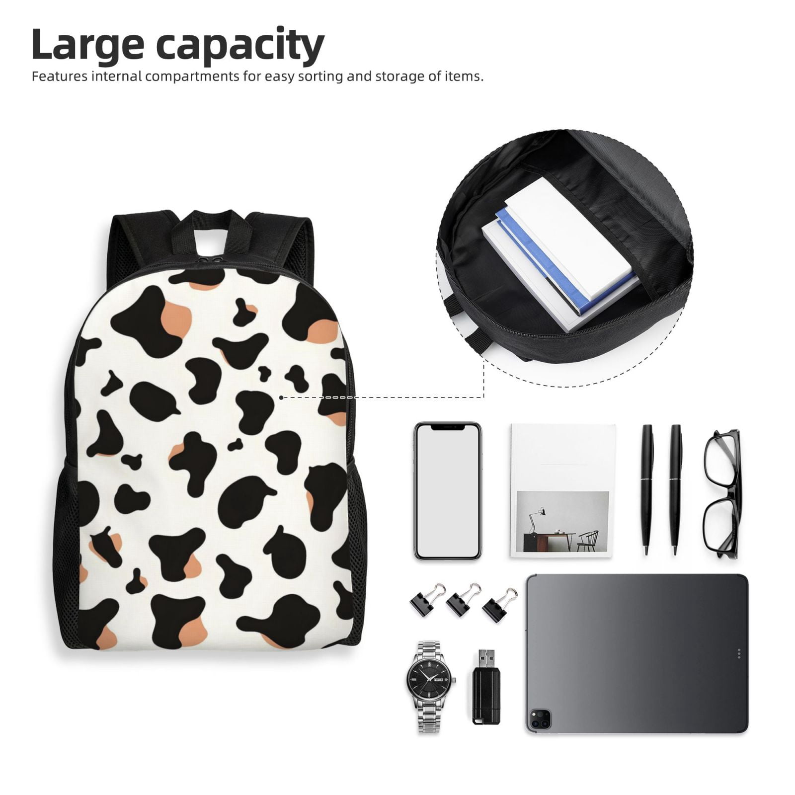 Single Side Full Backpack 16.1×11.8×4.5in Large Capacity Breathable Shoulder Belt Leisure Simple And Strong Bearing Capacity Simple Cow Print Pattern1_1