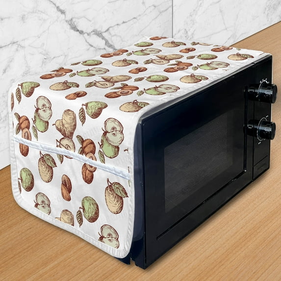 Sketch Microwave Oven Cover, Illustration of Fruits Drawn by Hand Peaches Apples Organic Healthy Food, Water Resistant Organizer with Pockets for Kitchen, 36" x 12", Cinnamon and Peach, by Ambesonne