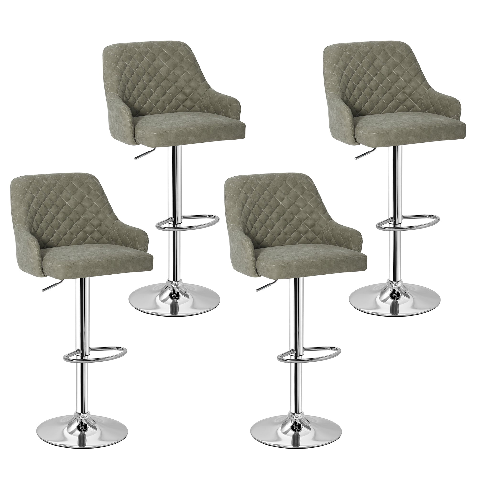 Vecelo Adjustable Counter Height Swivel Barstools, Back and Armrest, Dark Gray (Set of 4)