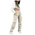 thumbnail image 4 of qucoqpe Cargo Pants Women Trendy High Waist Leg Trousers with 8-Pocket Casual Baggy Elastic Waist Joggers, 4 of 10