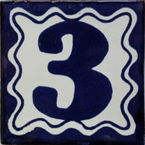 Blue Talavera Tile Number Three, Set of 3 pcs
