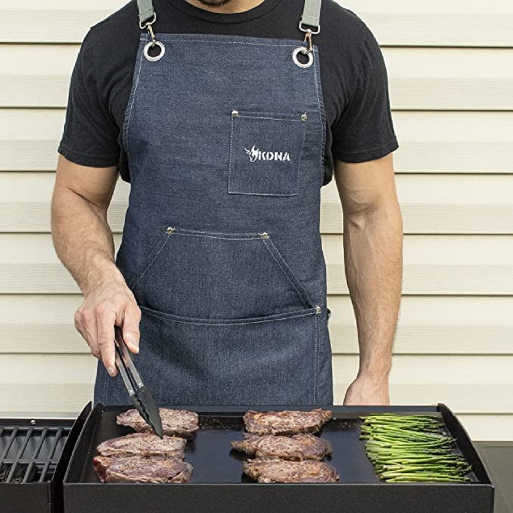 Kona Chef's Apron - Premium Denim Grill master 3 pocket Cross Back - Men & Women