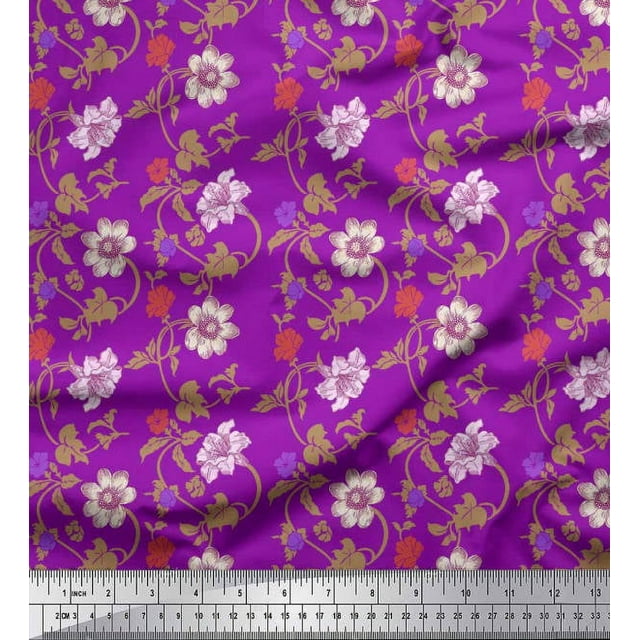 Soimoi Poly Georgette Tissu Feuilles & Lys Imprimé Floral par la Cour 42 Pouces de Large