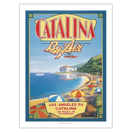 Catalina By Air - Los Angeles to Catalina - Vintage Airline Travel Poster by Kerne Erickson - Fine Art Matte Paper Print (Unframed) 24x32in