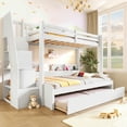 thumbnail image 5 of Harper & Bright Designs Twin over Full Bunk Bed with Trundle and Storage Shelves, Wood Storage Stairway Bunk Bed Frame with LED and USB Charging Station, White, 5 of 13
