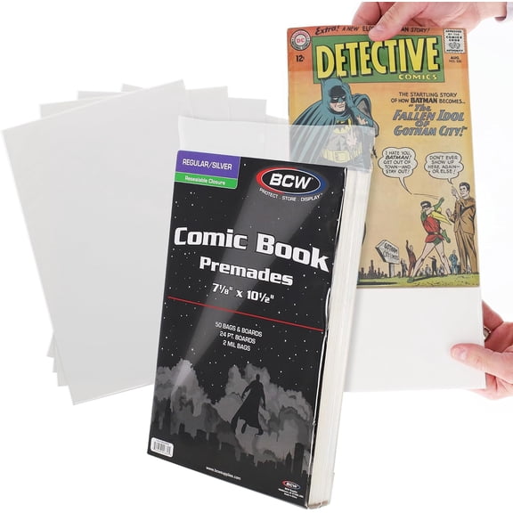 BCW Premade Silver Comic Bags and Boards, Resealable, 50 Count