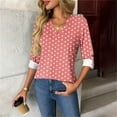 thumbnail image 2 of Women's Polka Pot T-Shirts Trendy V-Neck Shirt Long Sleeve Button Tees Casual Fashion Shirts Classic Fit Pullover Tops (L, Watermelon Red), 2 of 6