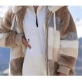 thumbnail image 2 of Winter Loose Thick Plush Multi-coloured Patchwork Mid-length Hoodie Jacket Top, 2 of 3