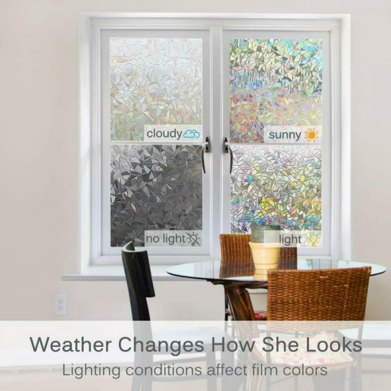 Privacy Window Film, 3D Rainbow Window Film Non-Adhesive, Removable Anti-UV  Window Sticker Cover Heat Control for Home Office 39.4 x 15.7 